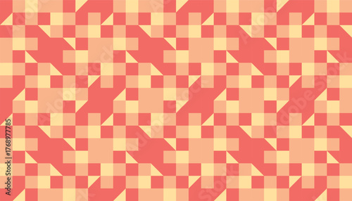 A seamless geometric pattern with interlocking coral and beige shapes forming a stylish abstract composition. The warm tones create a soft retro vibe