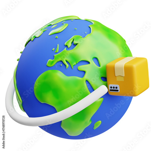 3D Rendered Isometric Global Shipping Logistics Parcel Around Earth Planet