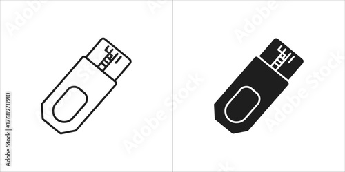 Outline and glyph icon of a usb flash drive for web design and mobile app