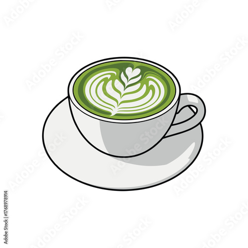 vector illustration of matcha latte coffee with motif
