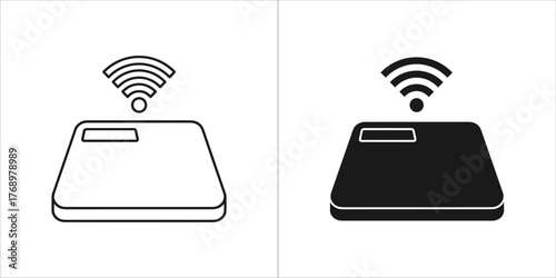 Smart scale icon set, featuring a wireless connection in outline and solid style