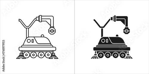 Swimming pool cleaner line and glyph icon robot symbol, vector illustration