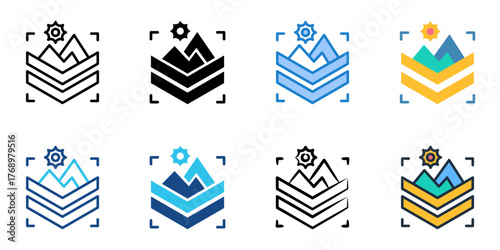 Mountain warfare icon set multiple style collection 
