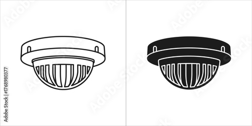 Dome security camera vector icon in black and white surveillance system