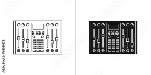 Sound mixer vector icon in black and white audio console