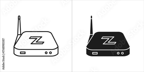 Black line router icon wifi internet network device for wireless network