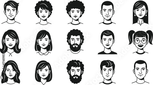 Diverse people avatars vector set of male and female face portraits editable vector