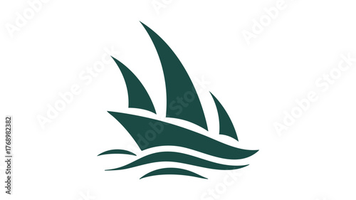 Modern dark green sailboat logo with wavy water elements for marine businesses vector
