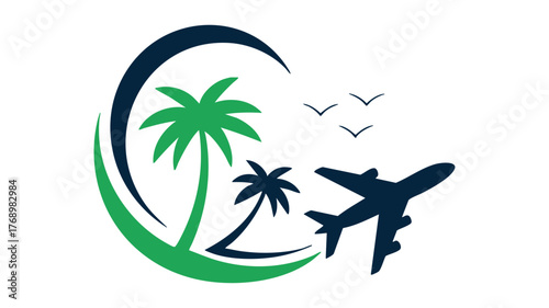 Tropical palm tree airplane travel logo design for tourism and vacation companies vector