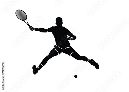 Silhouette of tennis player for logo, print, outdoor sports, isolated. Vector illustration.