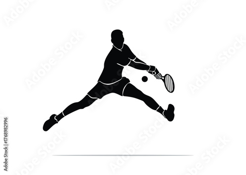 Silhouette of tennis player for logo, print, isolated. Vector illustration.
