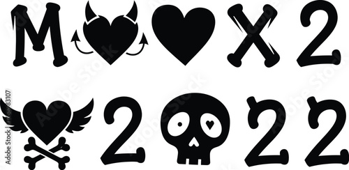 M heart skull bones vector design for valentines day or halloween editable vector