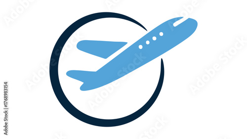 Blue airplane icon inside circle symbol for travel and aviation services vector