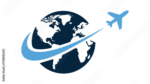 Global travel airplane flight around the earth globe logo concept vector