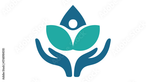 Caring hands embrace growing leaf person symbol for wellness and health vector