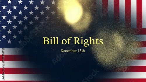 Bill of rights text on american flag background