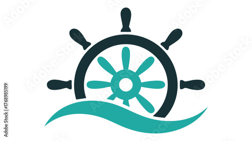 Nautical ship's wheel and waves logo design for maritime and travel businesses vector