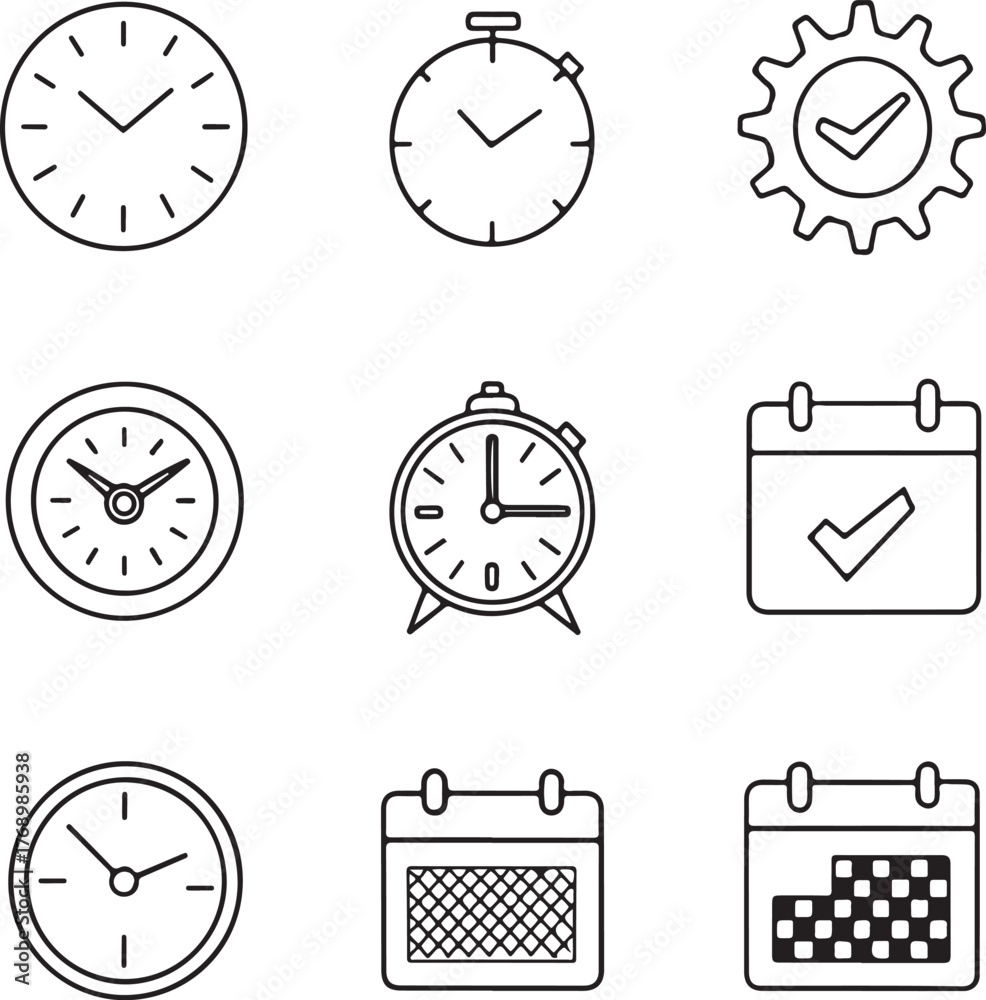 Fototapeta premium Time Management and Calendar Line Icon Set