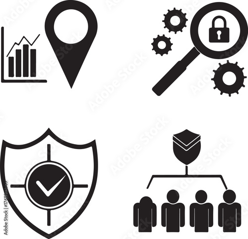 Business Analysis, Security, And Teamwork Icons