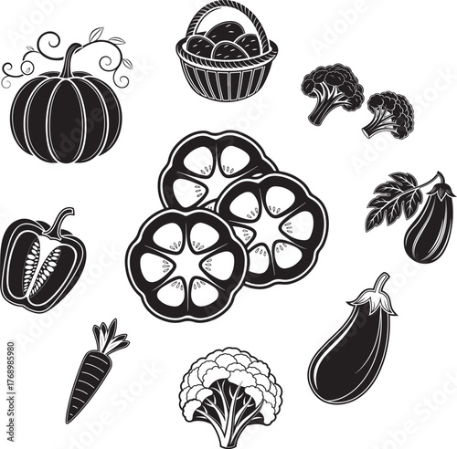 Black and White Vegetables Collection