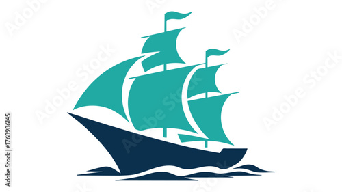 Majestic sailing ship with teal sails logo for maritime and travel businesses vector