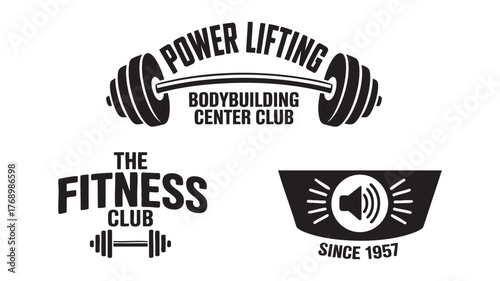 Power lifting bodybuilding fitness club vintage emblem logo design for gyms vector