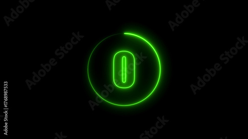 Green Neon Number 0 Inside a Glowing Circle on Black Background zero digit