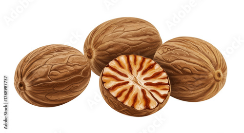 Wallpaper Mural Nutmeg Spice Food Whole And Halved Isolated On Brown Background Torontodigital.ca