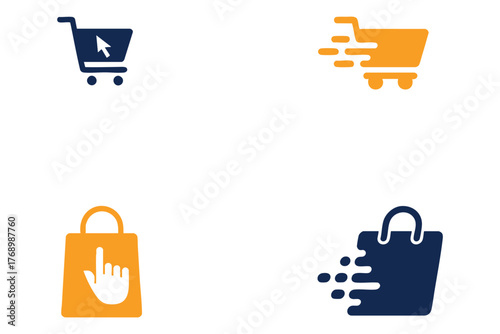 Dynamic e-commerce icons shopping cart and bag express delivery online shopping concepts vector