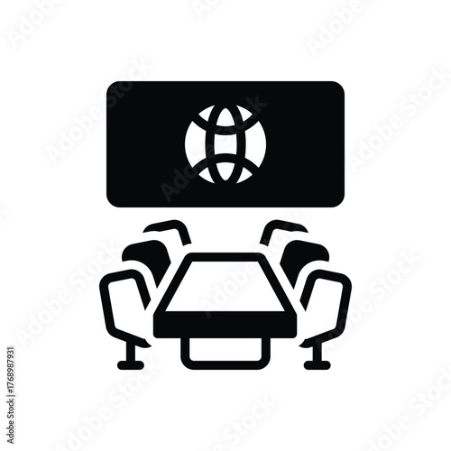 Black solid icon for conference venue