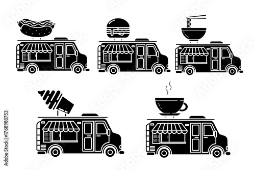 Icon Set Food Truck in Silhouette Style Vector Isolated Design