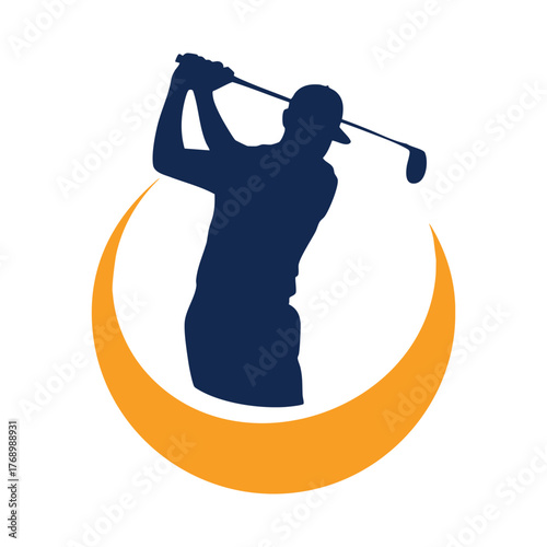 Dynamic golfer silhouette logo with crescent moon element for sports branding vector