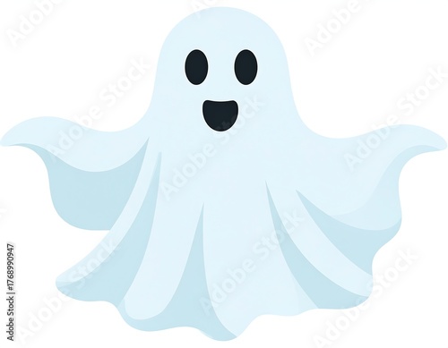 Animated happy spirit with billowing sheet, cutout on white