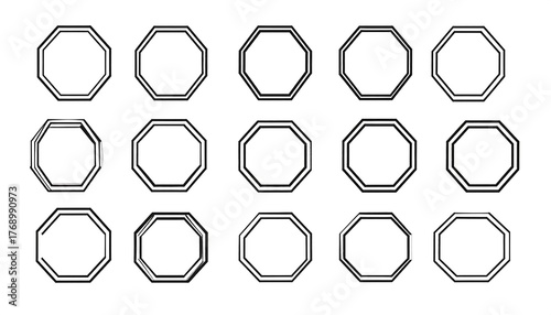 Array of fifteen outlined octagonal shapes, evenly spaced on white