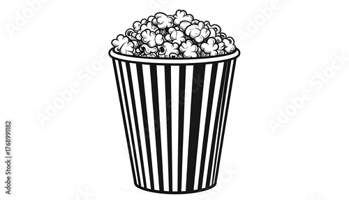 Black and white illustration of a popcorn container overflowing