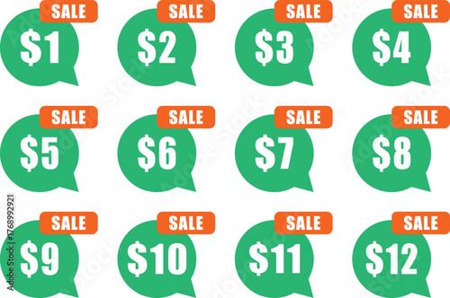 Vector illustration of green price discount tags