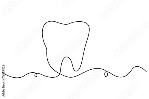 Single line drawing of tooth outline minimal dental health symbol vector art
