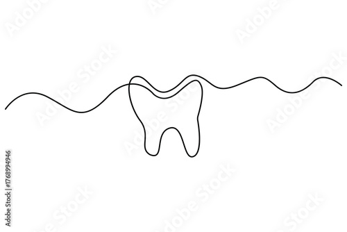 Single line drawing of tooth outline minimal dental health symbol vector art
