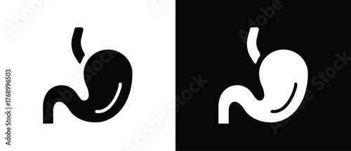 Science Illustration Stomach symbol, Internal organs vector icon, human bone and skeleton anatomy illustration, human body parts, human organ icon. Black and white flat human organ vector icon.