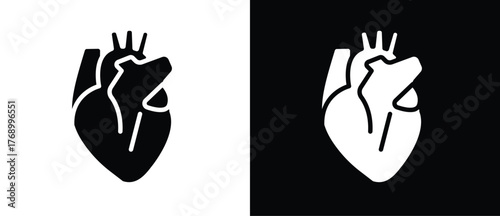 Heart Symbol Science Illustration, Internal organs vector icon, human bone and skeleton anatomy illustration, human body parts, human organ icon. Black and white flat human organ vector icon.