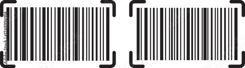 qr code and barcode icons set. payment and identification. Simple digital scanning. mobile phone, barcode, qr code, scan me, scan now, scan here, black and white, minimalist,