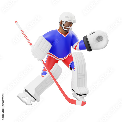 Canvas Print 3D Render of Hockey Goalie with Stick
