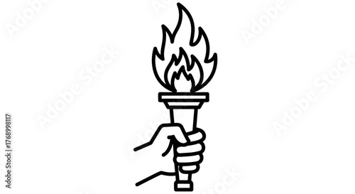 A simple black and white line drawing of a hand holding a torch