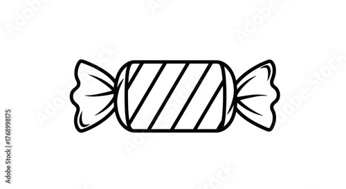 Simple black and white line drawing of a wrapped candy treat