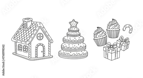 A charming collection of hand drawn christmas treats and festive decorations