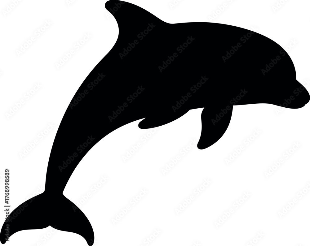 Obraz premium Black dolphin animal silhouette illustration, Minimal dolphin silhouette vector illustration,