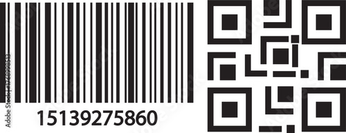 qr code and barcode icons set. payment and identification. Simple digital scanning. mobile phone, barcode, qr code, scan me, scan now, scan here, black and white, minimalist,