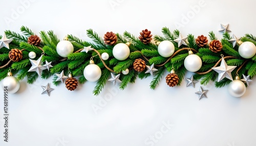 Elegant Holiday Pine Garland with Silver and White Decorations