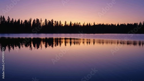 Serene Lake at Sunset with Golden Reflections and Trees