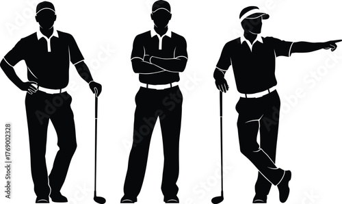 Golfers silhouettes vector illustration professional golf players set editable vector